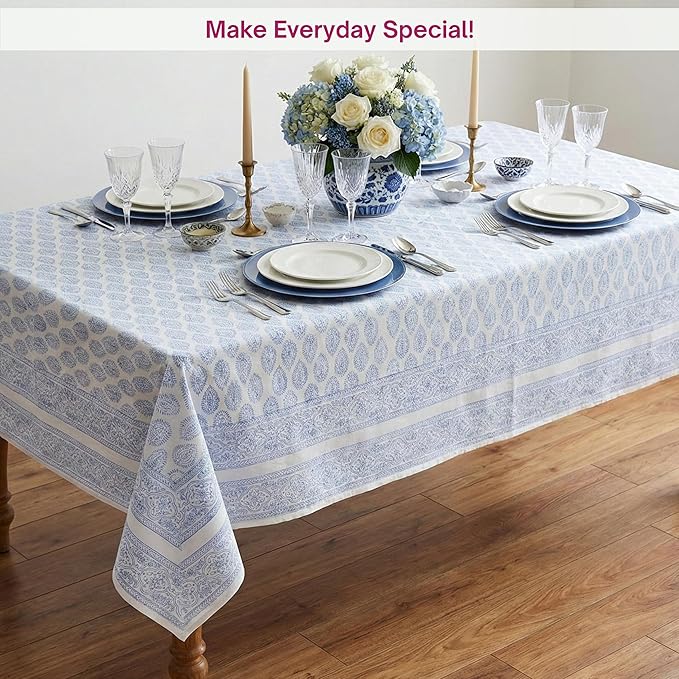 ATOSII Cotton Tablecloth Amalfi Blue 72" X 120" Inches Rectangle