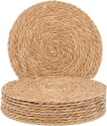GENMOUS Woven Placemats Set of 10,12" Round Placemats Natural Water Hyacinth Boho Placemats,Farmhouse Rattan Chargers for Dinner Plates,Rustic Braided Wicker Table Mats for Dining Table,Home,Wedding