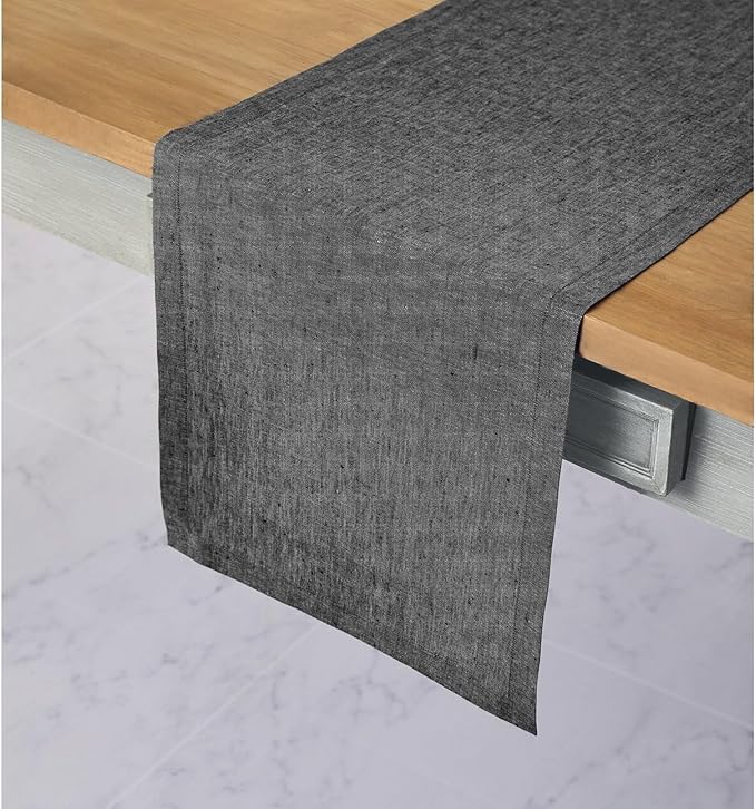 Solino Home Linen Charcoal Grey Table Runner 108 Inches Long - Athena, 100% Pure Linen Dining Table Runner 14 x 108 Inch for Winter - Handcrafted and Machine Washable