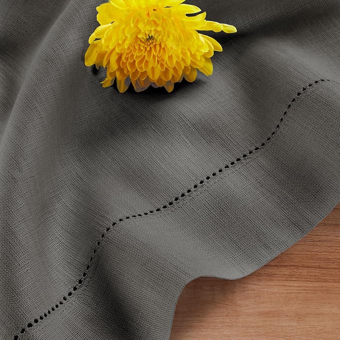 Solino Home Linen Tablecloth 60 x 108 Inch - Classic Hemstitch 100% Pure Linen Steel Gray Table Cloth for Rectangle Tables - Machine Washable Tablecloth for Spring