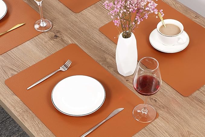 Fall Placemats Set of 2 Wipeable Table Mats Easy to Clean Waterproof Kitchen Mats for Dining Table Outdoor Indoor (2, Brown)