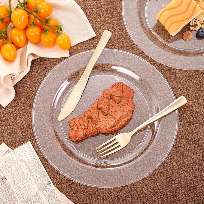 bUCLA 30PCS Clear Plastic Dinner Plates Disposable - 10.25" Heavy Duty Clear Plastic Plates for Party & Wedding