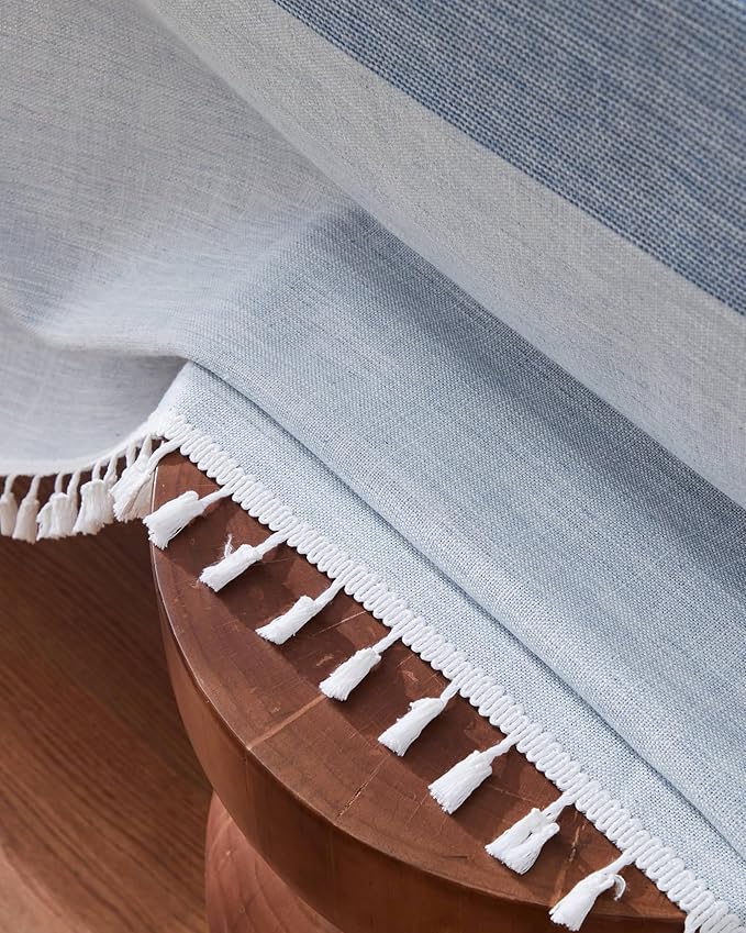 ZeeMart Contrast Linen Table Cloth Square Table Cloths 52x52 Inch Mid-Stripe Blue, Farmhouse Style Heavy Weight Dusty Blue Tablecloth, Water Resistant Burlap Tablecloths