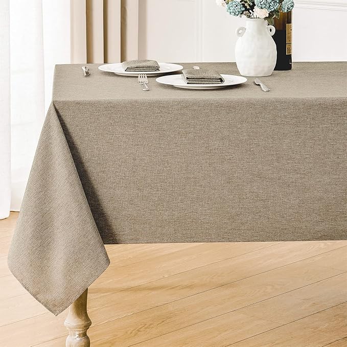 Rectangle Tablecloth Linen Textured Waterproof & Stain Resistant Table Cloth Wrinkle Free Decorative Fabric Farmhouse Table Cover for Dining/Party/Buffet/Wedding, 60 x 120 Inch, Mocha
