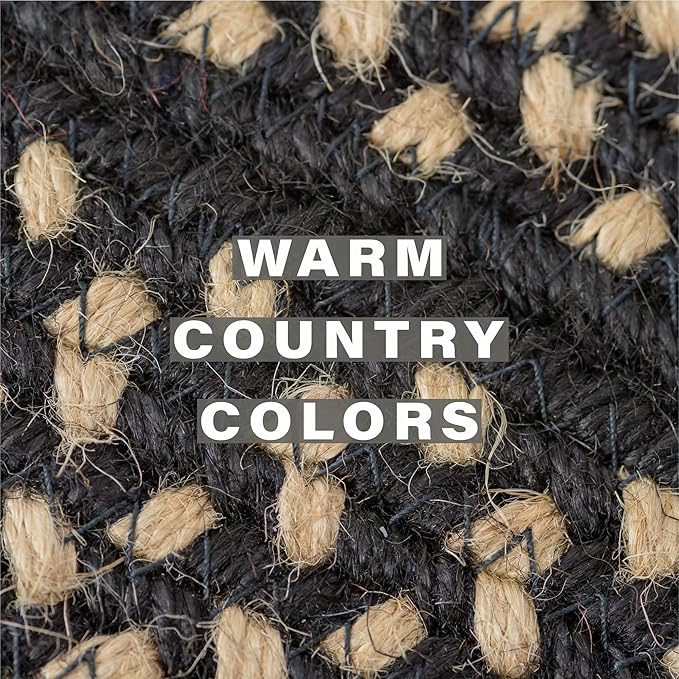 Homespice Manchester Jute Braided Oval Placemats, Country Primitive Decor, Set of 6, 13x19 Black and Tan Table Mats - Vibrant Colors, Durable, Easy to Clean and Protects Furniture