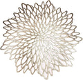 Snowkingdom 6 Pack Gold Placemats Metallic Pressed Vinyl Round Leaf Plastic Dinning Table Place Mats Fancy Decorative for Wedding Christmas Thanksgiving Holiday Spring Outdoor