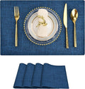 SLKQG Navy Linen Fabric Placemats Set of 4, Heat Resistant & Machine Washable Double-Layered Cloth Placemats for Dining Table, Indoor/Outdoor Use, Non-Slip Kitchen Table Mats (4, Navy)
