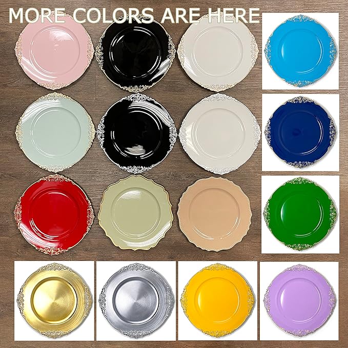 allgala Heavy Quality Round Charger Plates - Charger for Dinner Plate - Set of Charger Plates for Table Decor - Ideal for Weddings, Thanksgiving Parties & Holidays - Floral Turquoise (13-Inch 48-Pack)