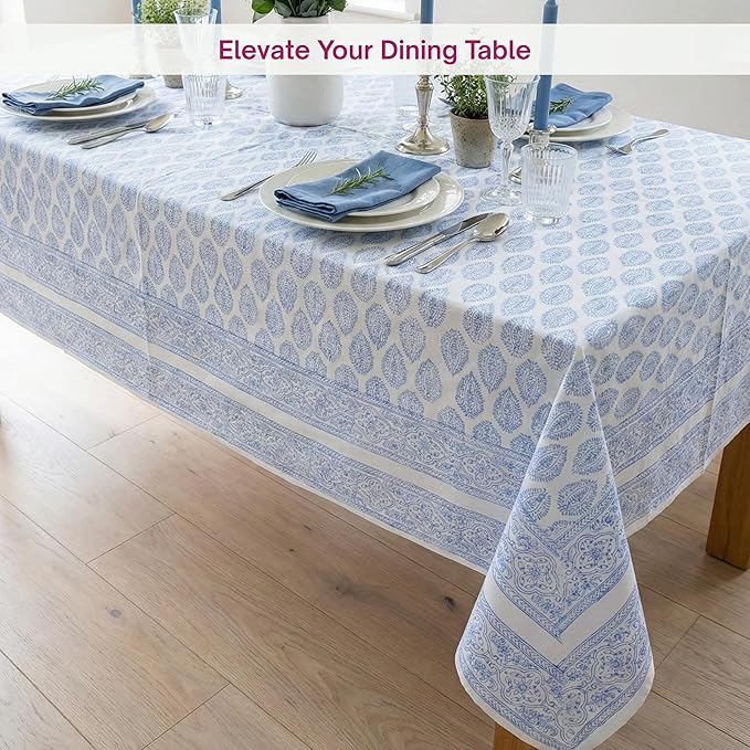 ATOSII Amalfi 100% Cotton Boho Square Fall Tablecloth, Handblock Print Table Cloth for Kitchen I Dining Table Linen Fall Décor I Parties Wedding Outdoor Christmas Thanksgiving I Fall 60 X 60 Inches