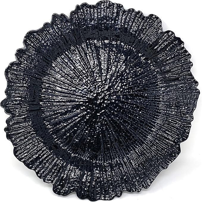 allgala Heavy Quality Round Charger Plates - Dinner Plate - Set of Charger Plates for Table Decor - Ideal for Weddings, Weddings, Thanksgiving Parties & Holidays - Reef Black (13-Inch 48-Pack)