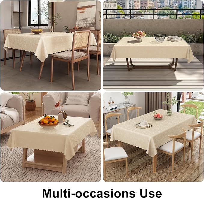 Smiry Rectangle Table Cloth, Waterproof Heavy Duty Vinyl Tablecloths, Wipeable Washable Table Cover for Kitchen and Dining Room (Beige, 70" X 90")