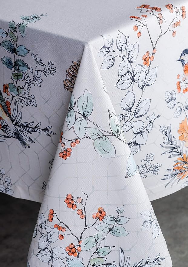 Maison d' Hermine Table Cloth Square Table 100% Cotton 60 x 60 Inches Fall Tablecloth Reusable Everyday Use for Thanksgiving Christmas Decorations Dining Farmhouse Party (Whitish Shabby Chique)