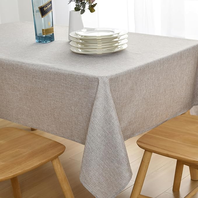 JIUZHEN Square Table Cloth Faux Linen Farmhouse Tablecloth Wrinkle and Stain Resistant Decorative Fabric Table Cover for Kitchen, Dining Room, Parties and Camping, Stone, 70 x 70 Inch