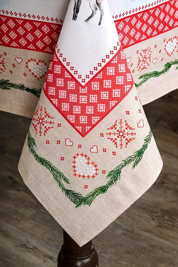 Maison d' Hermine Table Cloth Square Table 100% Cotton 54 x 54 Inches Fall Tablecloth Reusable Everyday Use for Thanksgiving Christmas Decorations Dining Farmhouse Party (Rural Christmas)