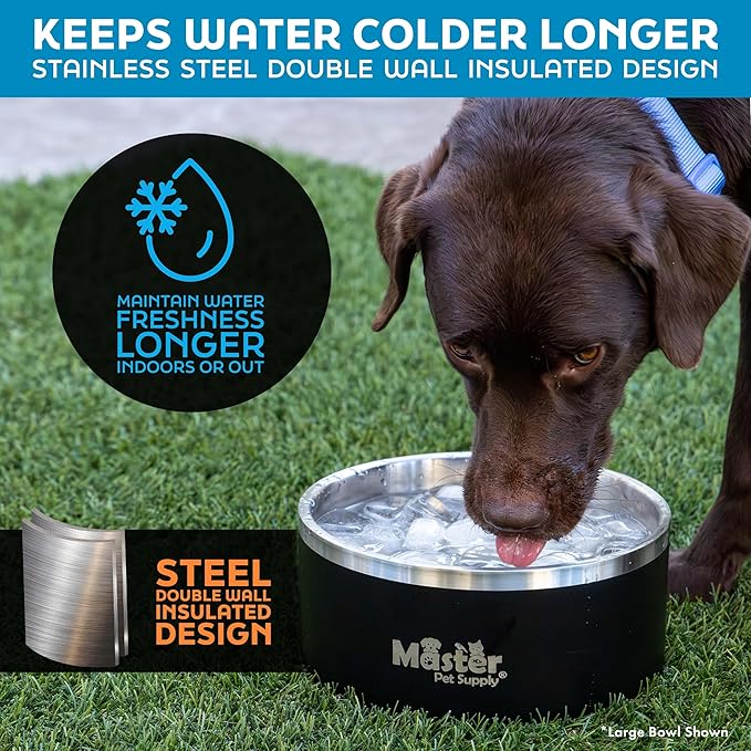 Master Pet Supply Stainless Steel Dog Bowls - 32 oz, Heavy Duty - Pistachio, Double Wall Extra-Thick Insulated, Non-Slip Pet Water Bowl for Dogs, Cats & Pets, Anti Rust Metal, Dish Washer Safe