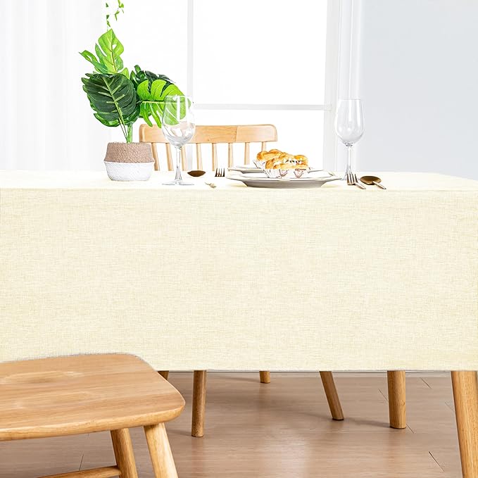 Hiasan Faux Linen Rectangle Tablecloth - Wrinkle and Stain Resistant Washable Table Cloth for Kitchen Dining Room Holiday Table Cover for Dinner, Champagne, 90 x 156 Inch