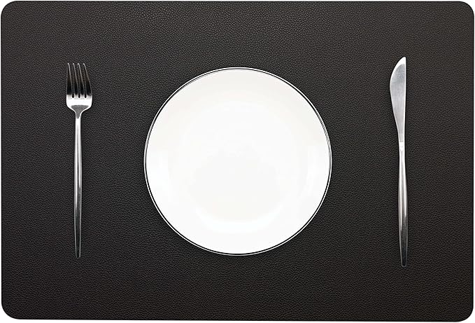 Wipeable Placemats Leather Table Mats Waterproof Heat-Resistant Easy to Clean for Dining Table Set Kitchen Table (6, Black)