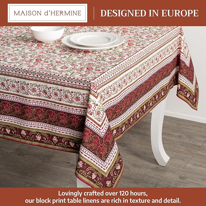 Maison d' Hermine Table Cloth Rectangle Table 100% Cotton 60 x 108 Inches Fall Tablecloth Reusable Everyday Use for Thanksgiving Christmas Decorations Dining Farmhouse Party (Reveillon Au Jardin)