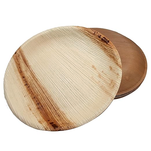 Dtocs Palm Leaf Plates 10 Inch Round (100) | Bamboo Plates Disposable Like Compostable Dinnerware Set for Party, Dinner, Serving Platters, Charcuterie Boards | Alternate to Plastic, Wood, Paper Plate