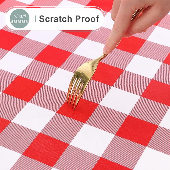 misaya Rectangle Waterproof Vinyl Table Cloth, Buffalo Flannel Backed Tablecloth, Wipeable Plastic Table Cover for Valentine's Day, Dinner, Kitchen, Outdoor (52" x 70", Red and White)
