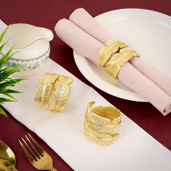 CLEENTABLE Gold Napkin Rings, Napkin Ring Set of 12, Napkin Holders for Dining Table Settings Thanksgiving Metal Serviette Ring Rustic Table Décor for Weddings, Parties, and Everyday Use
