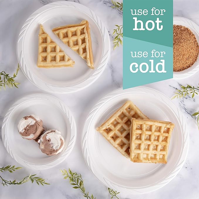 100 Count Disposable 10 Inch White Plastic Dinner Plates Extra Large