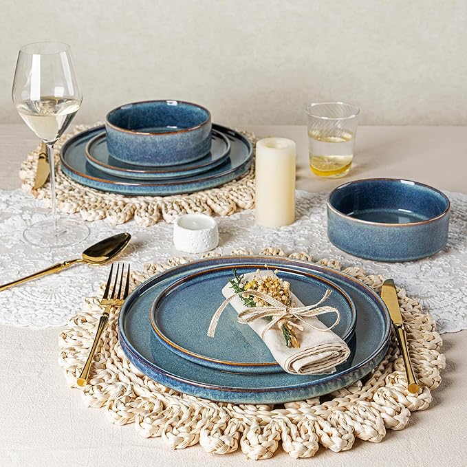 AmorArc Ceramic Dinnerware Sets, Handmade Reactive Glaze Stoneware Plates and Bowls Sets,Highly Chip and Crack Resistant | Dishwasher & Microwave Safe Dishes Set, Service for 4 (12pc)
