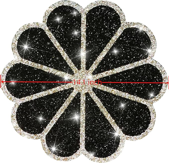 Washable Waterproof Diamond Circle Placemats for Round Tablescape Decor for Dinner and Kitchen Bling Placemats for Weddings & Special Events (Black)-12PCS