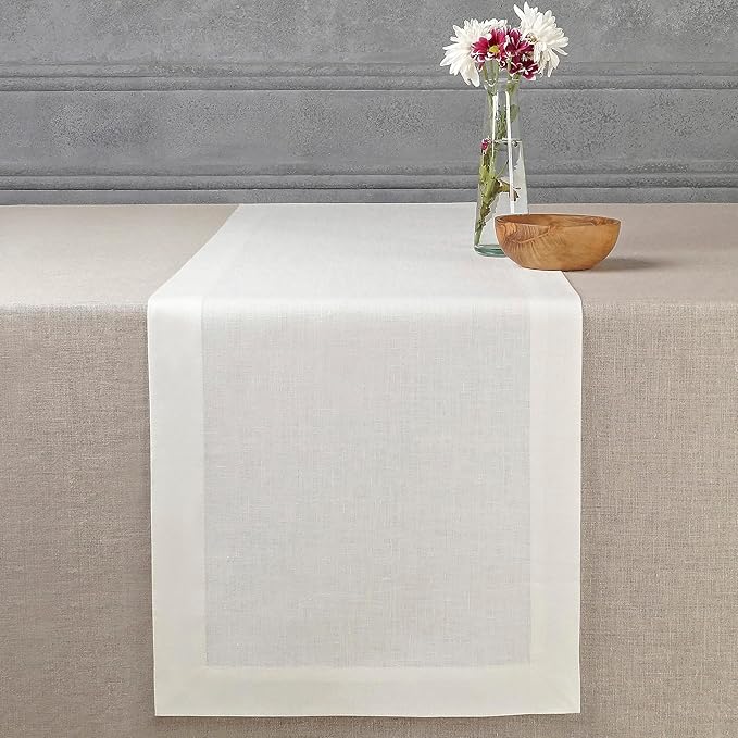 D'Moksha Homes Linen Ivory Table Runner 48 Inches - 100% Pure Linen Small Table Runner 14 x 48 Inch for Coffee Tables, Dresser, Valentines, Spring, Easter - Machine Washable