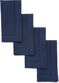 Solino Home Navy Blue Linen Napkins Set of 4-100% Pure Linen Hemstitch Dinner Napkins 20 x 20 Inch for Winter, Easter - Classic Hemstitch