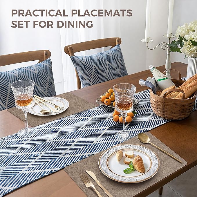 Vinyl Placemats Set of 8, Faux Leather Waterproof and Heat Resistant Place Mats, Washable Anti-Slip Table Mats with Coaster, Wipeable Placemats for Indoor & Outdoor 17" x 12" (Light Coffee, Set of 8)