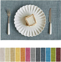 Softalker Faux Linen Placemats Set of 6-12 x 18 Inch, Heat Resistant Double Layered Durable Burlap Farmhouse Place Mats, Non-Slip Washable Rustic Table Mats for Dining, Kitchen, Party（Light Blue
