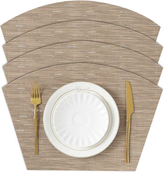 roddyricch Wedge Placemats for Round Tables, Set of 4 Non-Slip PVC Round Table Placemats - Heat Resistant & Wipe Clean Centerpiece Mats for Dining Kitchen Decor (Dark Gray)