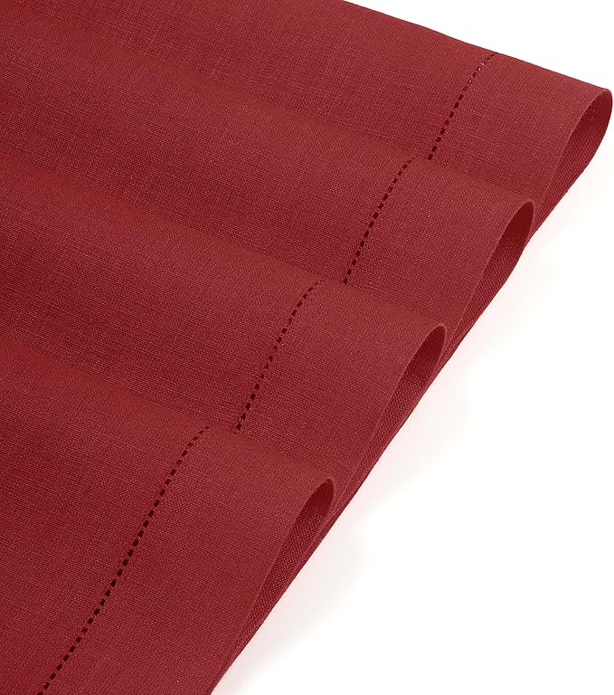 D'Moksha Homes Red Linen Placemats Set of 6 - Classic Hemstitch Placemats 14 x 19 Inch - 100% Pure Linen Table Mats for Valentines, Spring - Handcrafted and Machine Washable
