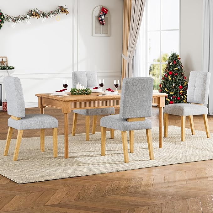 Wooden Dining Chairs Set of 6, Dining Room Chairs with Wood Legs, Cloud-Like Cushion & Reinforcement Structure Design for Kitchen/Living Room/Restaurant, Easy Assembly