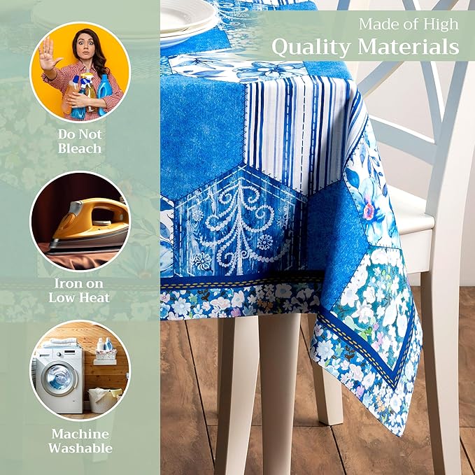 Maison d' Hermine Table Cloth Rectangle Table 100% Cotton 60 x 90 Inches Tablecloth Reusable Decorative for Dining Room Farmhouse Home Valentines Day Decorations Spring Summer - Summer Blues