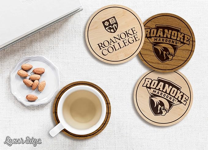 LazerEdge Roanoke Maroons Wooden Coaster Set - Cherry Wood - Officially Licensed Product - 4-Pack