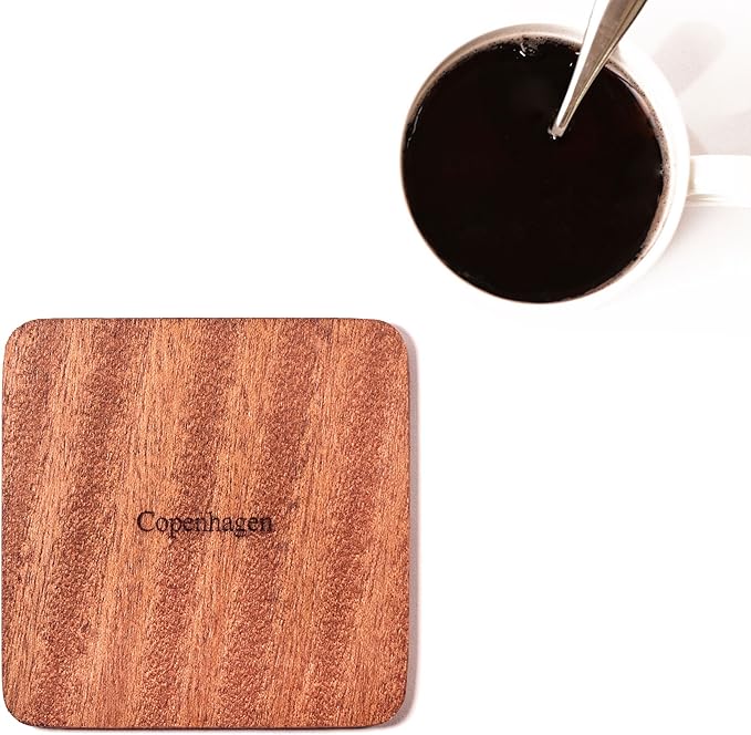 Copenhagen Map Coaster by O3 Design Studio, Set Of 4, Sapele Wooden Coaster With City Map, Handmade