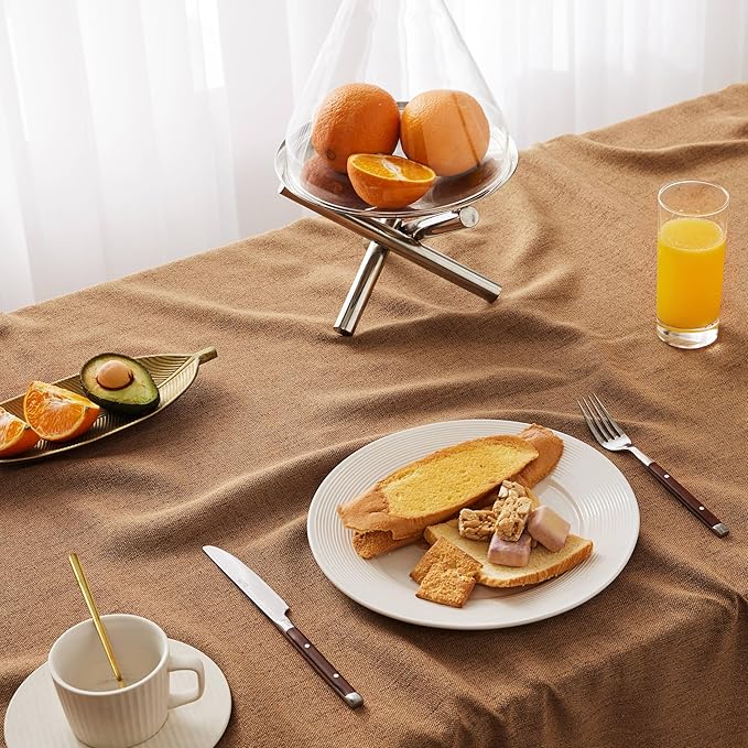 Linen Tablecloth with Tassels, Farmhouse Style Brown Tablecloth, Water Resistant Burlap Tablecloths for Square Table, 60x60 Inch Caramel