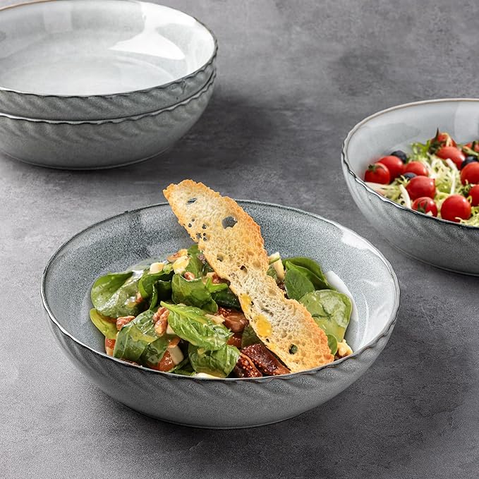GBHOME 8.5'' Large Pasta Bowls, 38 Ounce Stoneware Salad Bowls for Kitchen, Ceramic Serving Bowls With Textured Pattern for Pasta,Fruit, Stews,Noodle, House-warming Gift,Set of 4