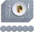 MOSAYT Faux Leather Placemats Set of 6, Heat Resistant Wipeable Washable Vinyl Place Mats with Coasters, Waterproof Oil Proof Table Mats for Kitchen Dining Party Indoor Outdoor, 12" x 17", Sky Blue