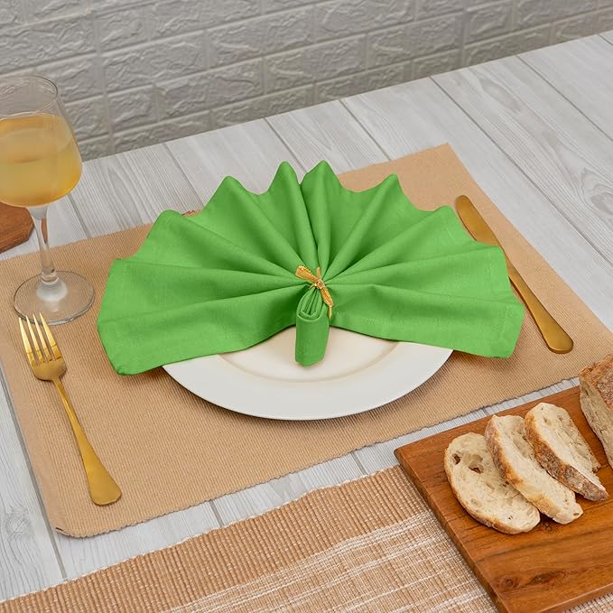 Blue Needles Solid Cloth Napkins Set of 6 Apple Green 100% Cotton Dinner Napkins 18x18 inches - Soft, Reusable, Absorbent & Washable Linen, Ideal for Christmas Events, Parties & Everyday Use