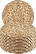 Kochorie Set of 12 Round Woven Placemats - 13.8 Inches Natural Boho Rattan Wicker Table Mats for Home Dining Table