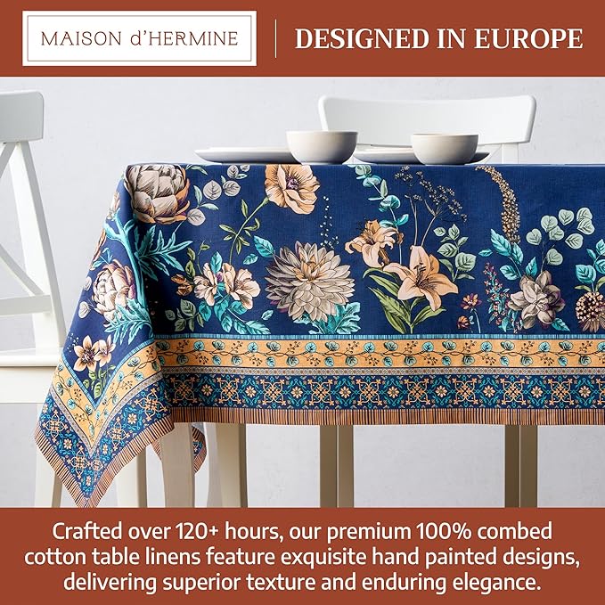 Maison d' Hermine Premium Table Cloth Rectangle Table 100% Combed Cotton 140 x 70 Inches Tablecloth Reusable Decorative for Dining Room, Farmhouse, Home, Party, Festive & Wedding - Artichoke