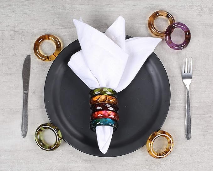 CLEENTABLE Epoxy Resin Napkin Holders for Cloth Napkins Set of 12 - Decorative Napkin Holders for Weddings, Parties & Everyday Dining - Diamond-Top Design in 6 Assorted Pastel Colors