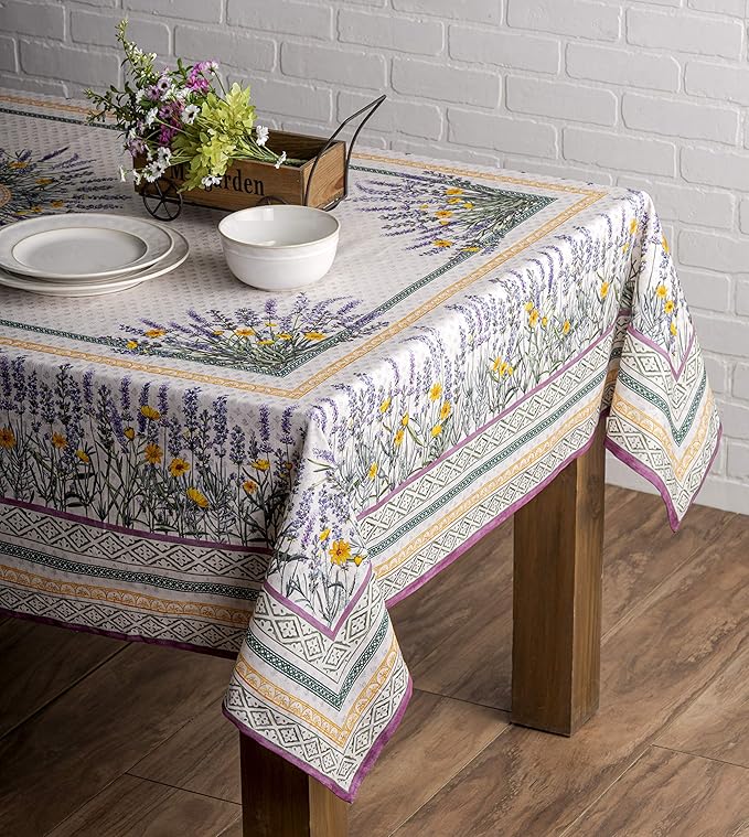 Maison d' Hermine Table Cloth Rectangle Table 100% Cotton 60 x 120 Inches Tablecloth Reusable Decorative for Dining Room Farmhouse Home Valentines Day Decorations Spring Summer - Fanny Lavender