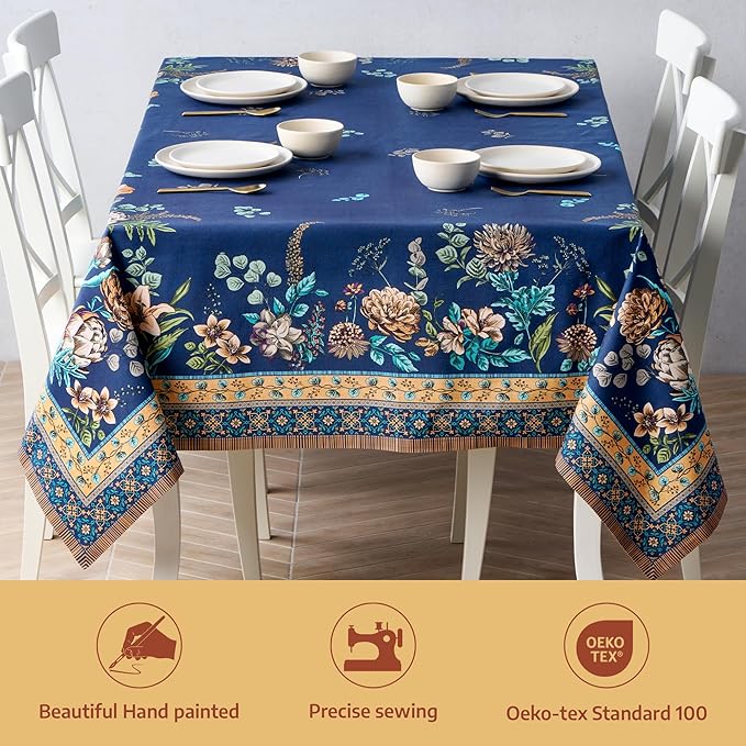 Maison d' Hermine Premium Table Cloth Rectangle Table 100% Combed Cotton 140 x 70 Inches Tablecloth Reusable Decorative for Dining Room, Farmhouse, Home, Party, Festive & Wedding - Artichoke