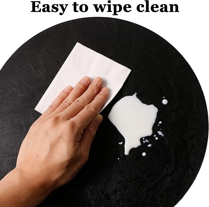 Set of 6 Embossed PU Leather Placemats, Waterproof Coffee Coasters, Kitchen Table Mats, Easy to Wipe Off for Dining Round Table