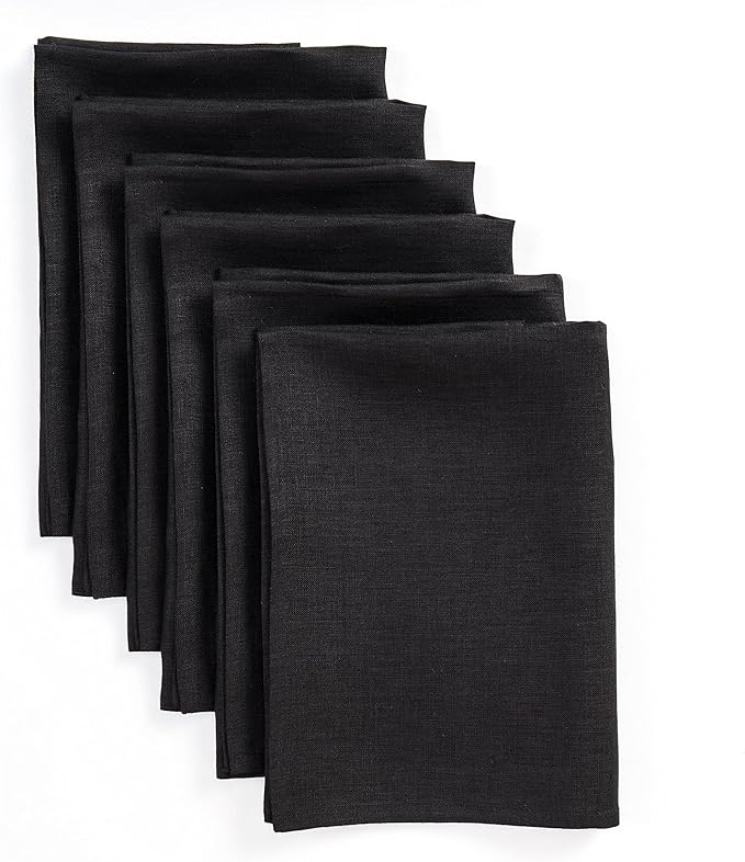 Solino Home Black Linen Napkins Set of 6-100% Pure Linen Cloth Washable Dinner Napkins 20 x 20 Inch for Winter, Easter - Fete