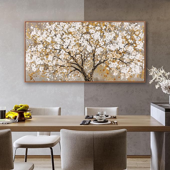 Wall Art Gold Nature Tree Of Life Abstract Canvas Painting Picture Modern Wall Art Print Landscape Artwork Framed For Living Room Bedroom Bathroom Office Home Decor 24" X 48"Painting